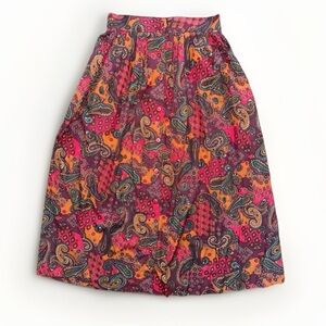 Vintage Penbrooke Lane Paisley Button Front Skirt Women’s 12 Made in USA Boho